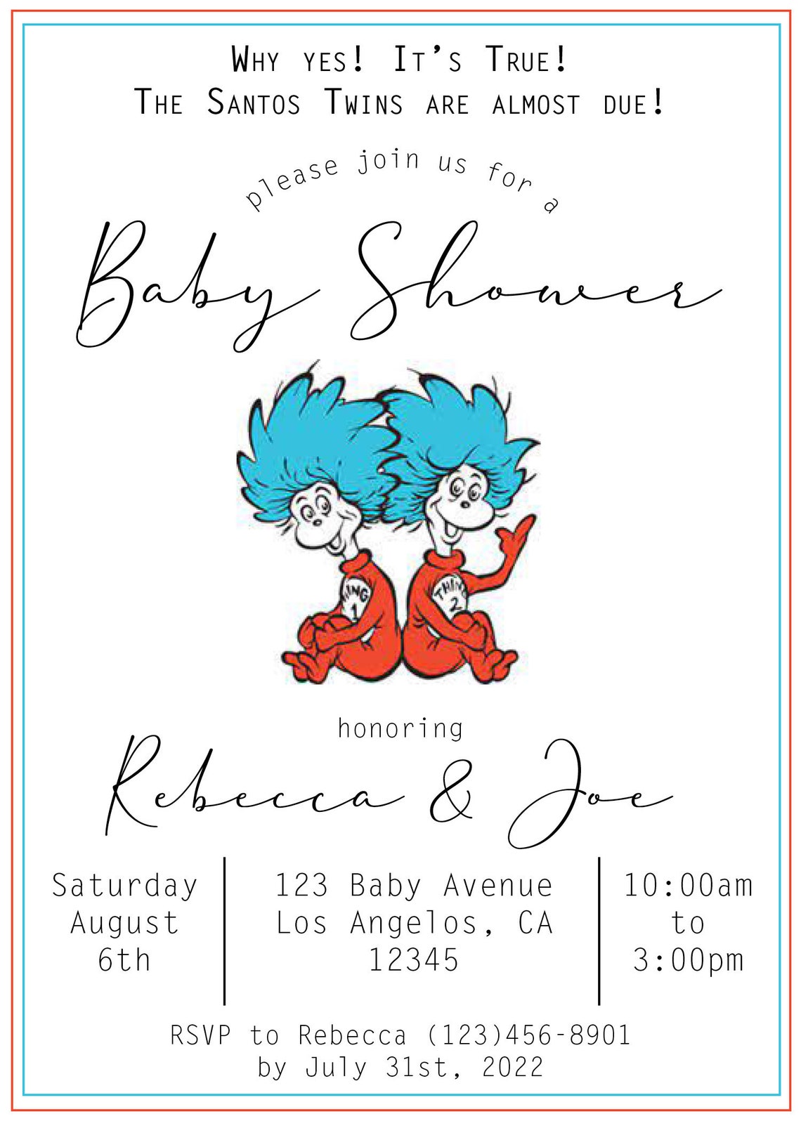Twin Baby Shower Invitation 5x7in PRINTABLE &amp; PERSONALIZED - Etsy
