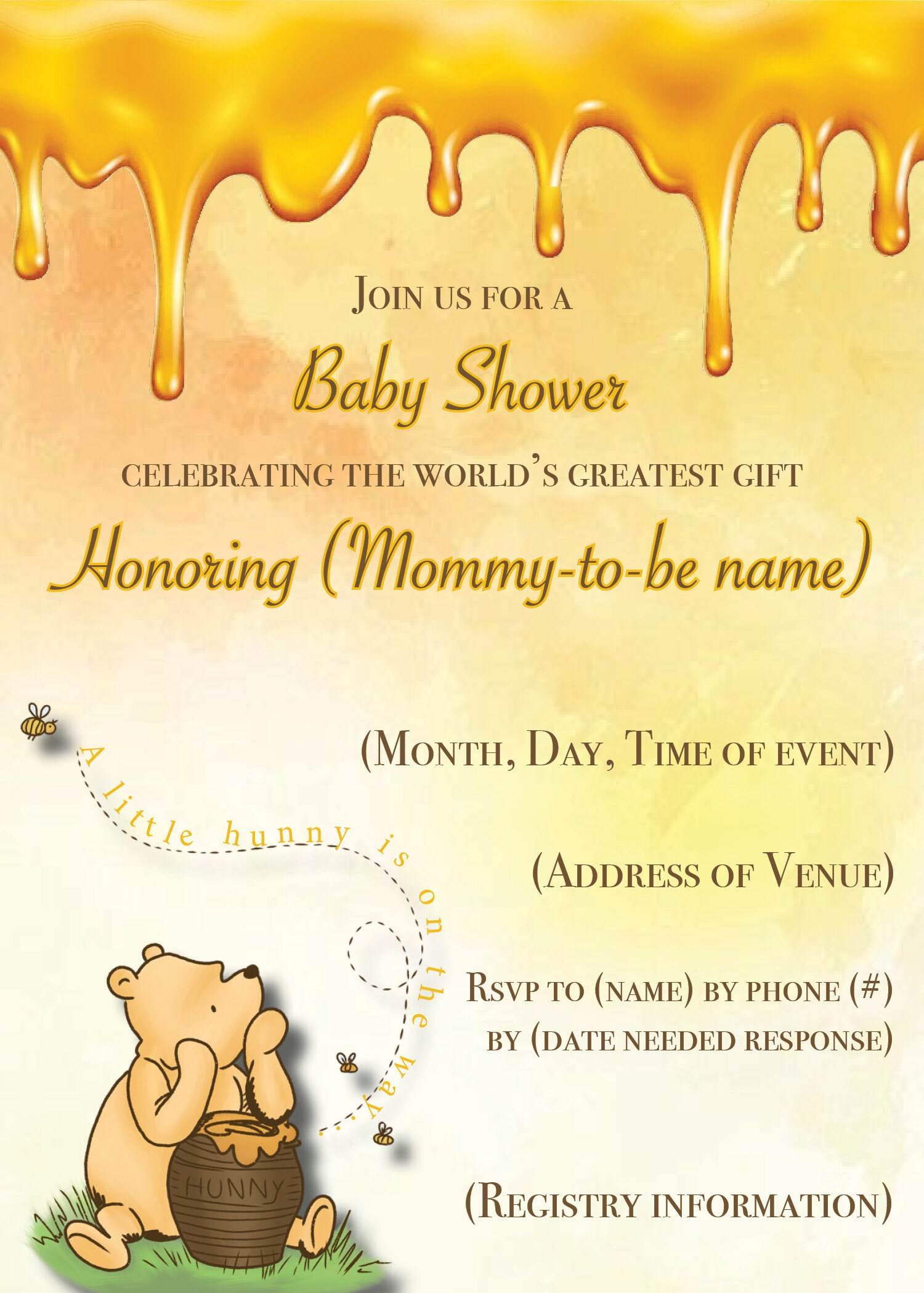 Winnie the Pooh Baby Shower Invitations 5x7in PRINTABLE & Etsy