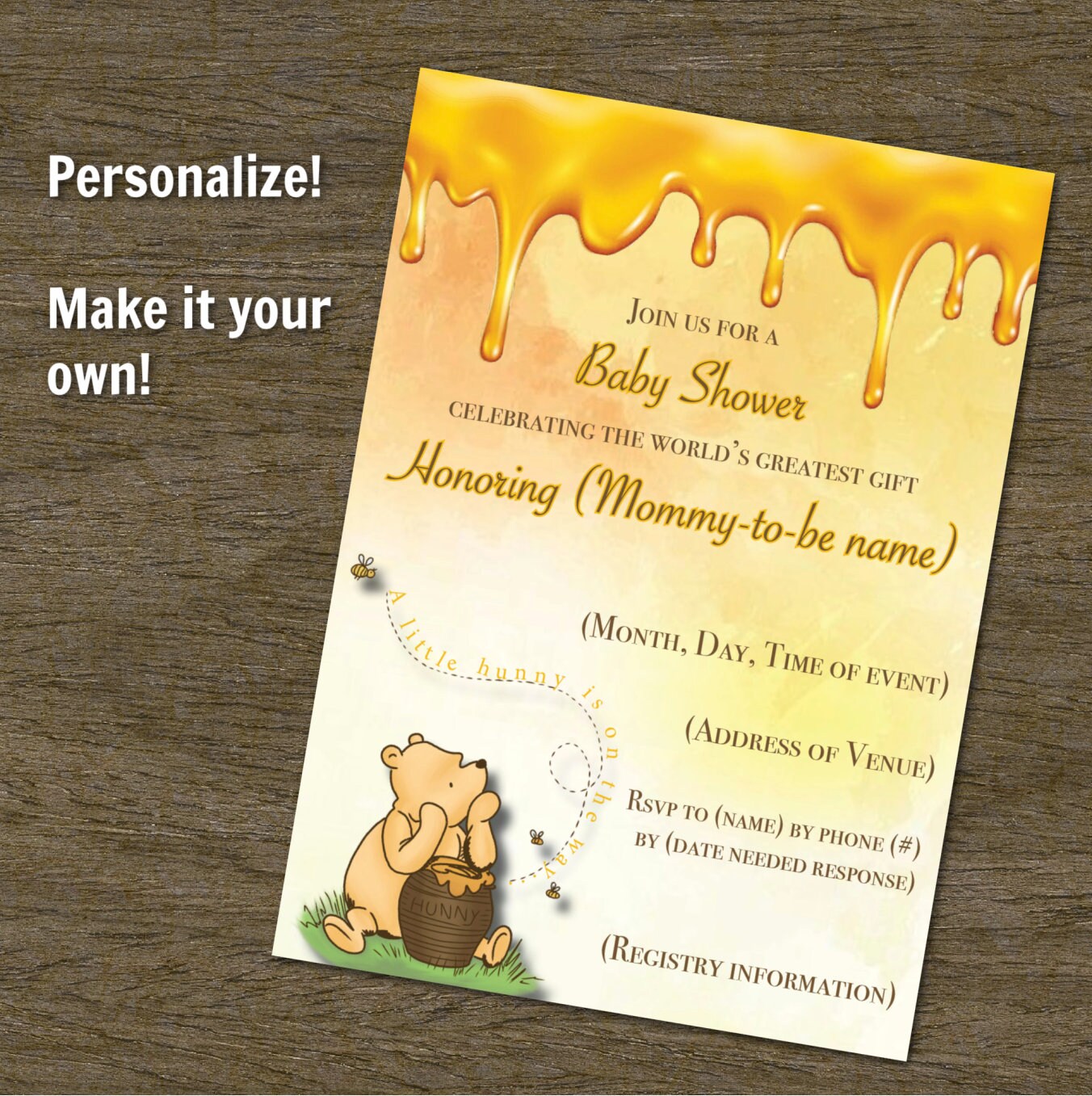 Winnie the Pooh Baby Shower Invitations 5x7in PRINTABLE & Etsy