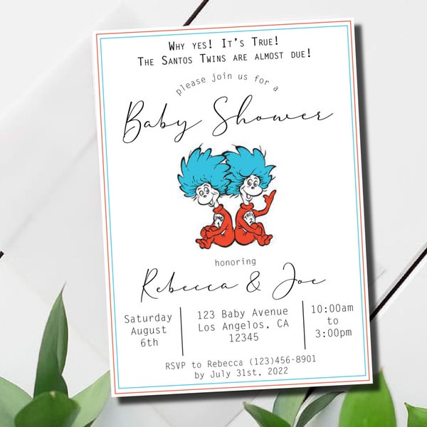 Twin Baby Shower Invitation 5x7in PRINTABLE & PERSONALIZED