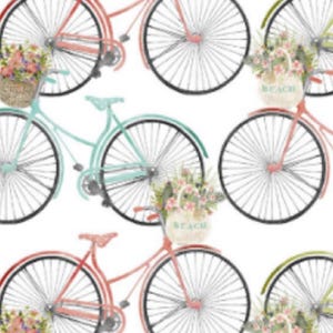 Beach Travel: Bicycles- 3 Wishes Fabric Sold by the Yard