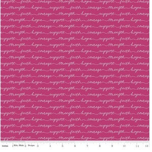 Hope in Bloom: Words of Support on Hot Pink- Riley Blake Designs Sold by the Yard