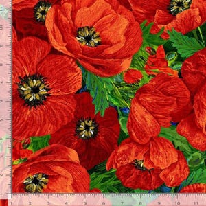Poppy Fields: Red Large Poppies-Timeless Treasures Sold by the Yard