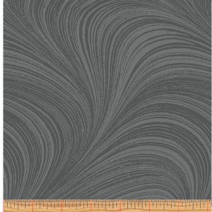 May include: A gray fabric with a swirling, marbled pattern. The fabric is measured with a ruler in inches.