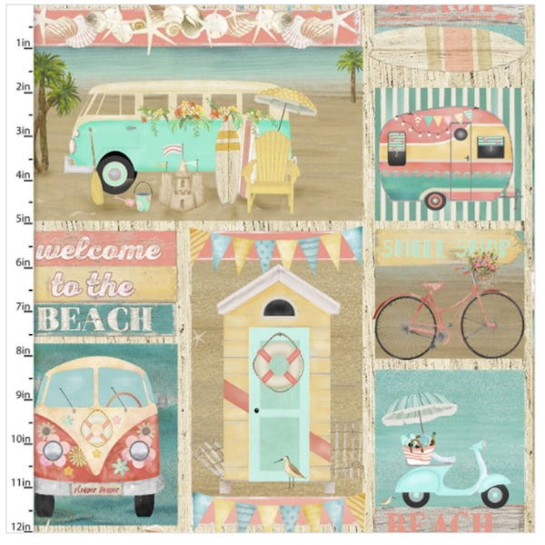 Beach Travel: Patches- 3 Wishes Fabric Sold by the Yard