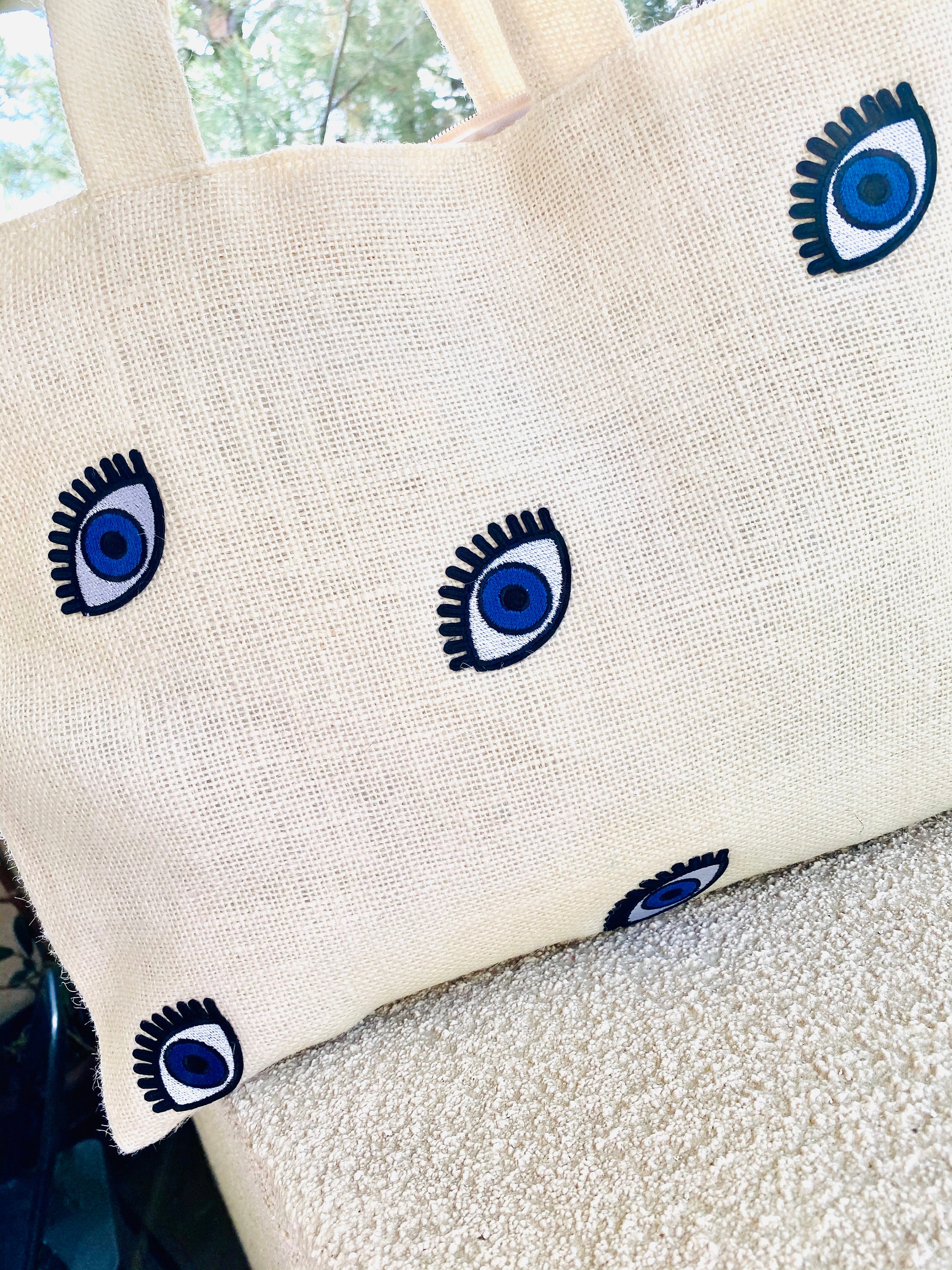 Evil Eye Full Embroidery Jute Bag