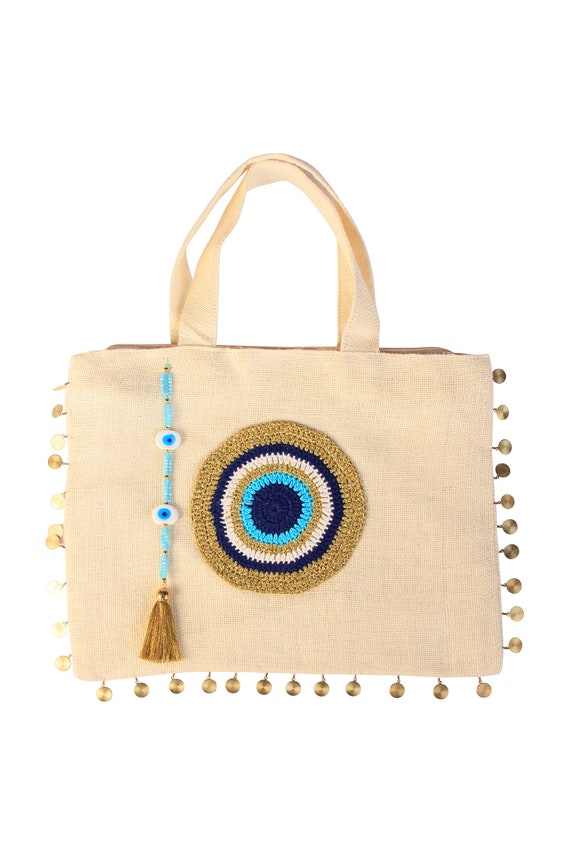 Jute Tote Bags for Women Evil Eye Bag Large Beach Bag Water - Etsy
