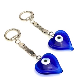 Llavero Evil Eye, Llavero Corazón De Cristal, Amuleto De Bolsa De Mal de Ojo, Mal De Ojo Turco, Cristal de Murano Hecho a Mano, Set de 2,