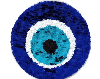 Cache-oeil réversible à sequins : appliqué brodé bleu turquoise (8,3 po.)