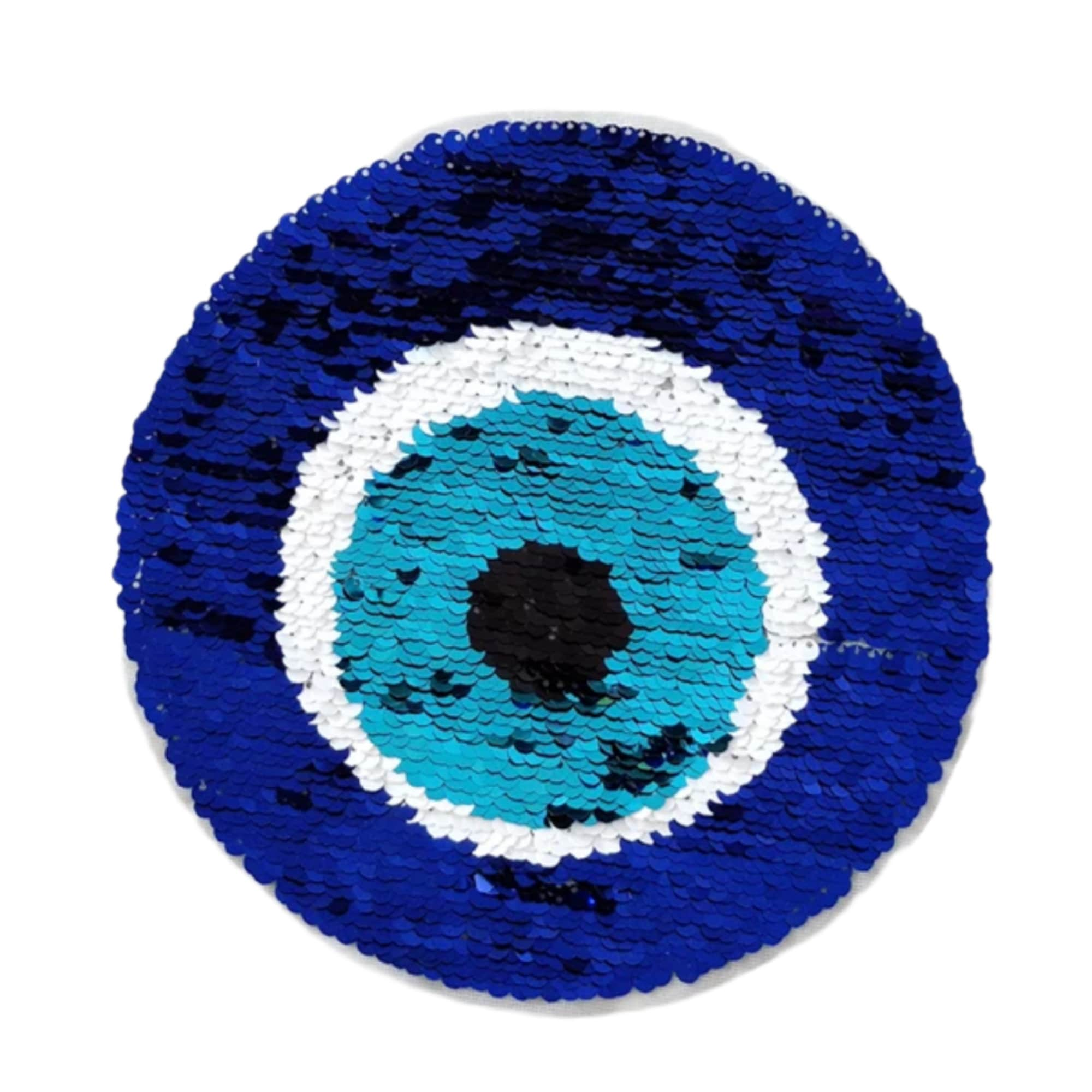 Evil Eye Reversible Sequin Patch, Blue Aqua Flipping Sequins