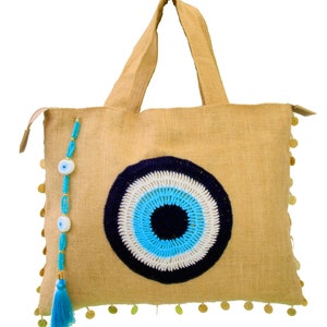 Tote Bag für Frauen, Evil Eye Tasche, Gehäkelte Tasche, große Strandtasche wasserdicht, Umweltfreundliche Geschenkideen, Nachhaltige Taschen, Tragetasche