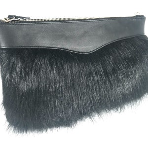 Bolso bandolera de piel sintética, bolso de mano de felpa, bolso mullido, borde de cuero para la mano, bolso de mano de piel sintética, cartera tipo sobre, bolso de noche, bolso de mano negro