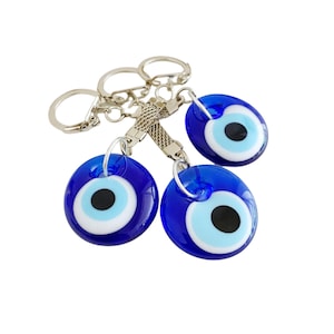 Evil Eye Keychain, Blue Glass Keyring, Evil Eye Bag Charm, Turkish Evil Eye, Handmade Murano Glass, Set of 3, Gift for Her, Key Chains Women