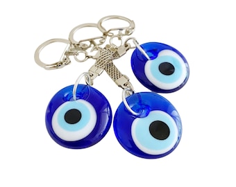 Evil Eye Keychain, Blue Glass Keyring, Evil Eye Bag Charm, Turkish Evil Eye, Handmade Murano Glass, Set of 3, Gift for Her, Key Chains Women