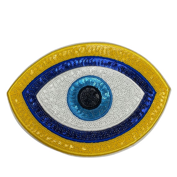 Sequins Evil Eye Patch Large Blue Black IRON-ON SEW-ON Applique Clothing  Decor