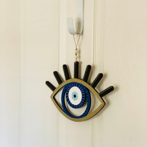 Wooden Evil Eye Wall Hanging, Hand Painted Art, Home Décor Wall Art, Housewarming Gift, Good Luck Charm, Protection Charm, Blue Eye Abstract