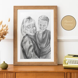Mother and Son Portrait, Custom Family Portrait from Photo, Drawing from Merged Photos