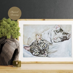 Watercolor Cat Portrait, Drawing from Merged Photos, Pet Artwork, Art Print
