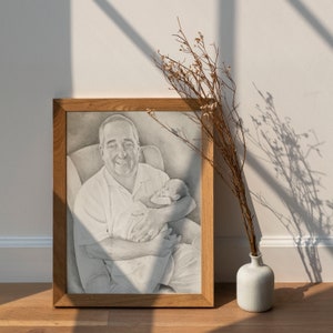 Gift for Him, Custom Family Portrait from Photo, Drawing from Merged Photos, Father's Day Gift