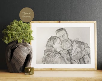 Commissioned Graphite Portrait, Custom Family Portrait from Photo, Drawing from Merged Photos