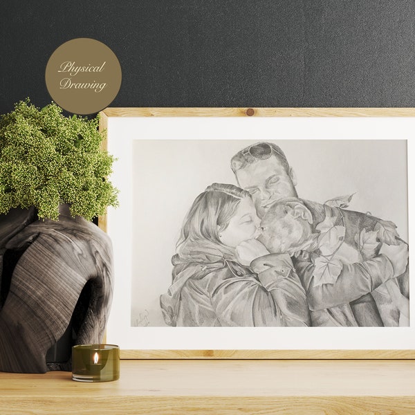 Commissioned Graphite Portrait, Custom Family Portrait from Photo, Drawing from Merged Photos