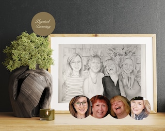 Custom Hand-Drawn Best Friend Portrait, Personalized Pencil Art