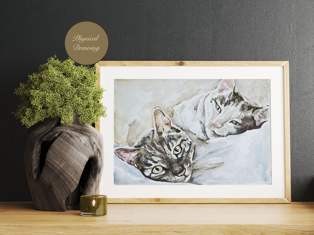Custom Watercolor Pet Portrait: Hand-drawn Dog or Cat Memorial Art - Etsy
