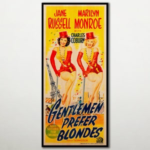 Large WOOD &quot;Gentlemen Prefer Blondes&quot; wall poster, Fanart cinema poster on WOOD for this Marilyn Monroe movie lover. Extra large canvas art.