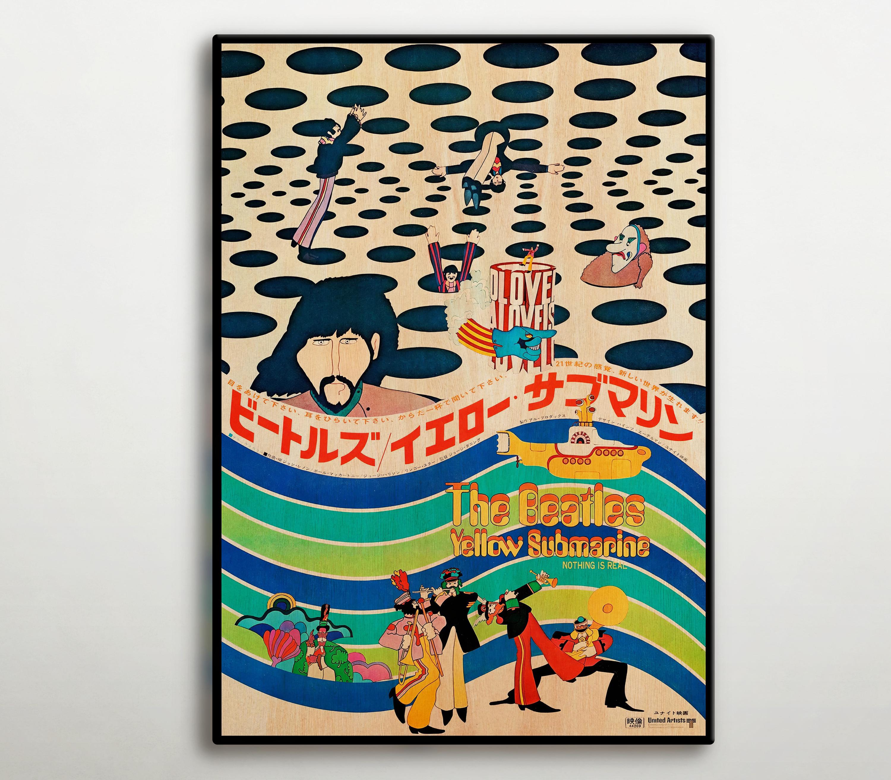 The Beatles Yellow Submarine Japanese Wood Poster, Animated Movie