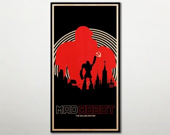 Mad Robot Wood Print, Russian Art Wall Decor, Extra Large Cinema Poster