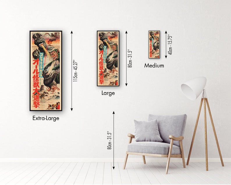 a room with a chair and a poster on the wall