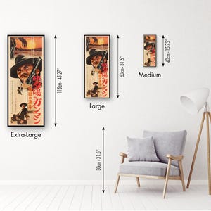 a room with a chair and a poster on the wall