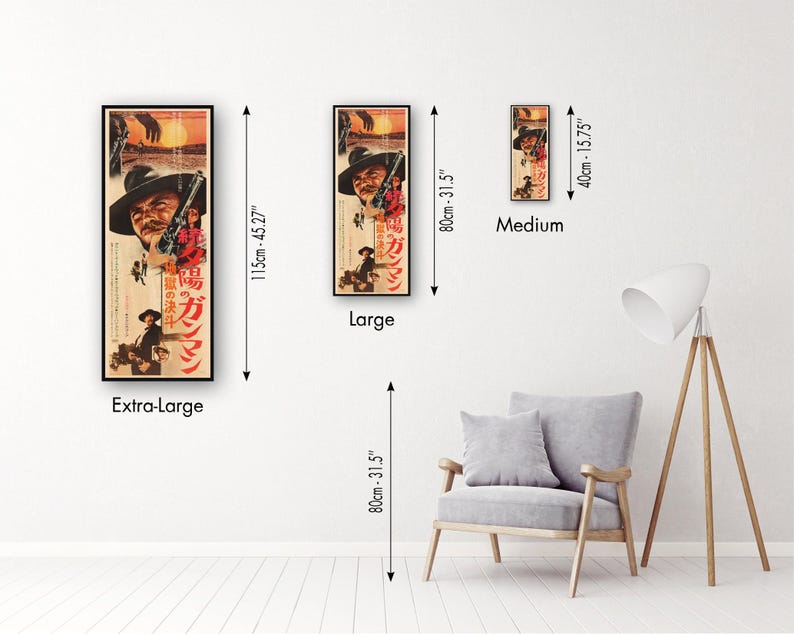 a room with a chair and a poster on the wall