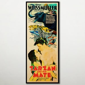 Gran póster de madera de la película Tarzán y su Compañera. Póster de cine fanart en madera para los amantes del cine de aventuras. Póster extragrande de madera.