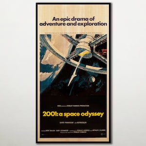 Large WOOD wall art 2001 a Space Odyssey poster, Fanart cinema poster on WOOD for the Stanley Kubrick movie lover, Large canvas art poster