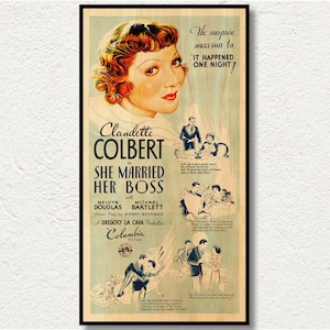 She Married Her Boss Poster printed on WOOD, Authentic extra large wall art film poster on WOOD , Unique Gift for comedy film collectors.