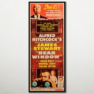 Rear Window poster WOOD PRINT, Fanart cinema movie posters on WOOD for the Alfred Hitchcock movie lover. Extra large wall art prints