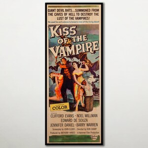 Kiss of the Vampire WOODEN POSTER, Horror movie posters and prints, Extra large cool unique gifts for horror movie lovers. Large canvas art