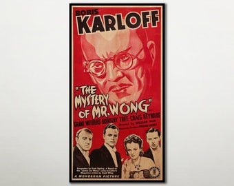 The Mystery of Mr. Wong Extra large WOOD PRINT Poster, Amazing wall art of mystery movie posters on WOOD for Boris Karloff movie followers.