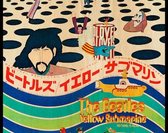 Yellow Submarine Japanese WOODEN POSTER, Great Wood Gift for Music