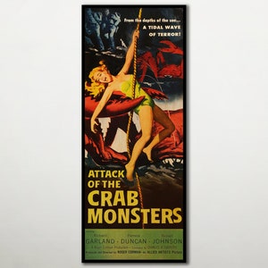 Attack Of The Crab Monsters WOOD POSTER, Extra large cool unique film poster for classic horror film fans, Extra large vintage Sci-Fi poster
