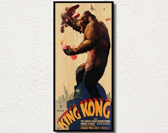 King Kong Poster wall decor, Extra large wall art film poster, Movie lover large wood art unique gift, Handmade classic film poster fanart