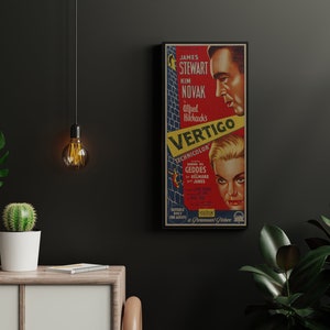 WOOD PRINT of "Vertigo" movie poster, Cinema movie posters on WOOD for the Alfred Hitchcock movie lover, James Stewart and Kim Novak movie image 8