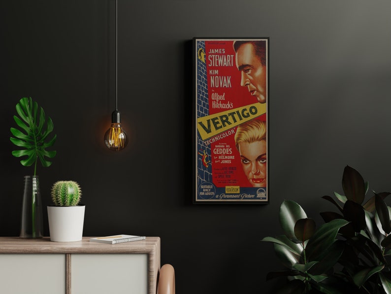 WOOD PRINT of "Vertigo" movie poster, Cinema movie posters on WOOD for the Alfred Hitchcock movie lover, James Stewart and Kim Novak movie image 8