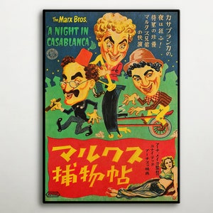 A Night In Casablanca Japanese WOODEN POSTER, Lovely wood gift for comedy supporters, Unique wood wall art for Marx Brothers spectators.