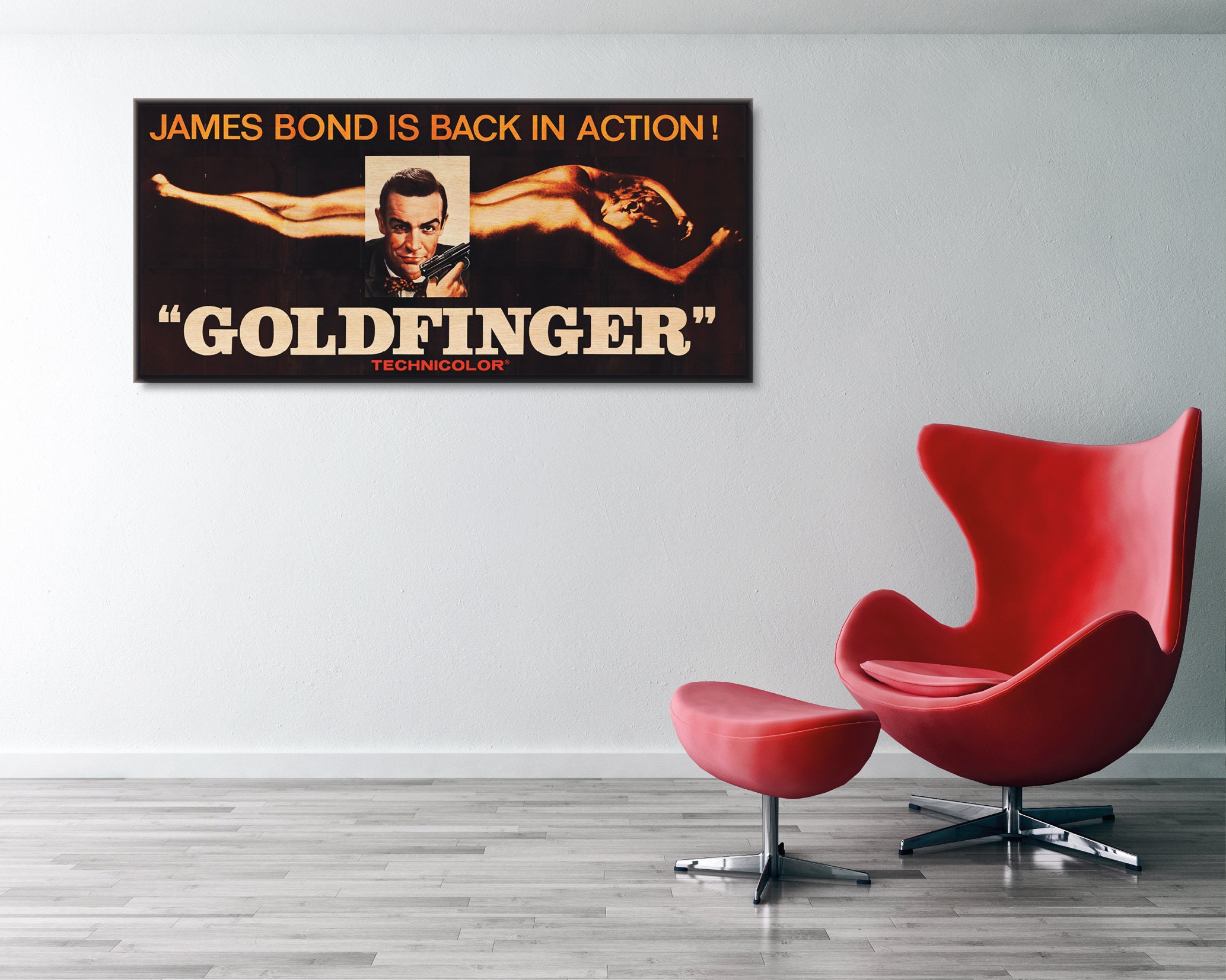 ゴールドフィンガーの木製映画ポスター、ジェームズ・ボンド007ファン
