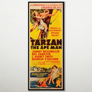 Póster de Tarzán el hombre mono en MADERA, carteles de películas de cine Fanart en MADERA para fanáticos de las películas de aventuras, carteles de películas únicos y magníficos de tamaño extra grande.