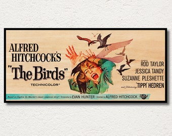 The Birds WOODEN wall art poster, Large canvas special edition for movie lovers, Unique gift for Alfred Hitchcock fans, Great Hitchcock gift