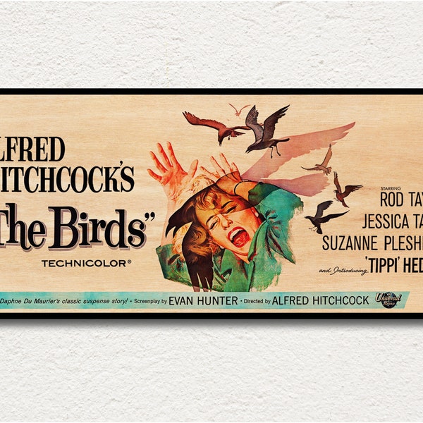 Póster de arte mural The Birds WOODEN, edición especial de lienzo grande para amantes del cine, regalo único para los fans de Alfred Hitchcock, gran regalo de Hitchcock