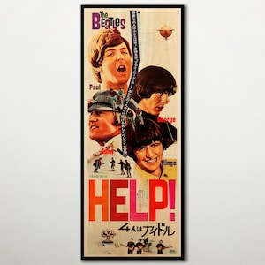 Help! Japanese WOODEN POSTER, Fanart high quality canvas on WOOD for the supergroup The Beatles addicts, Large special musical comedy print.